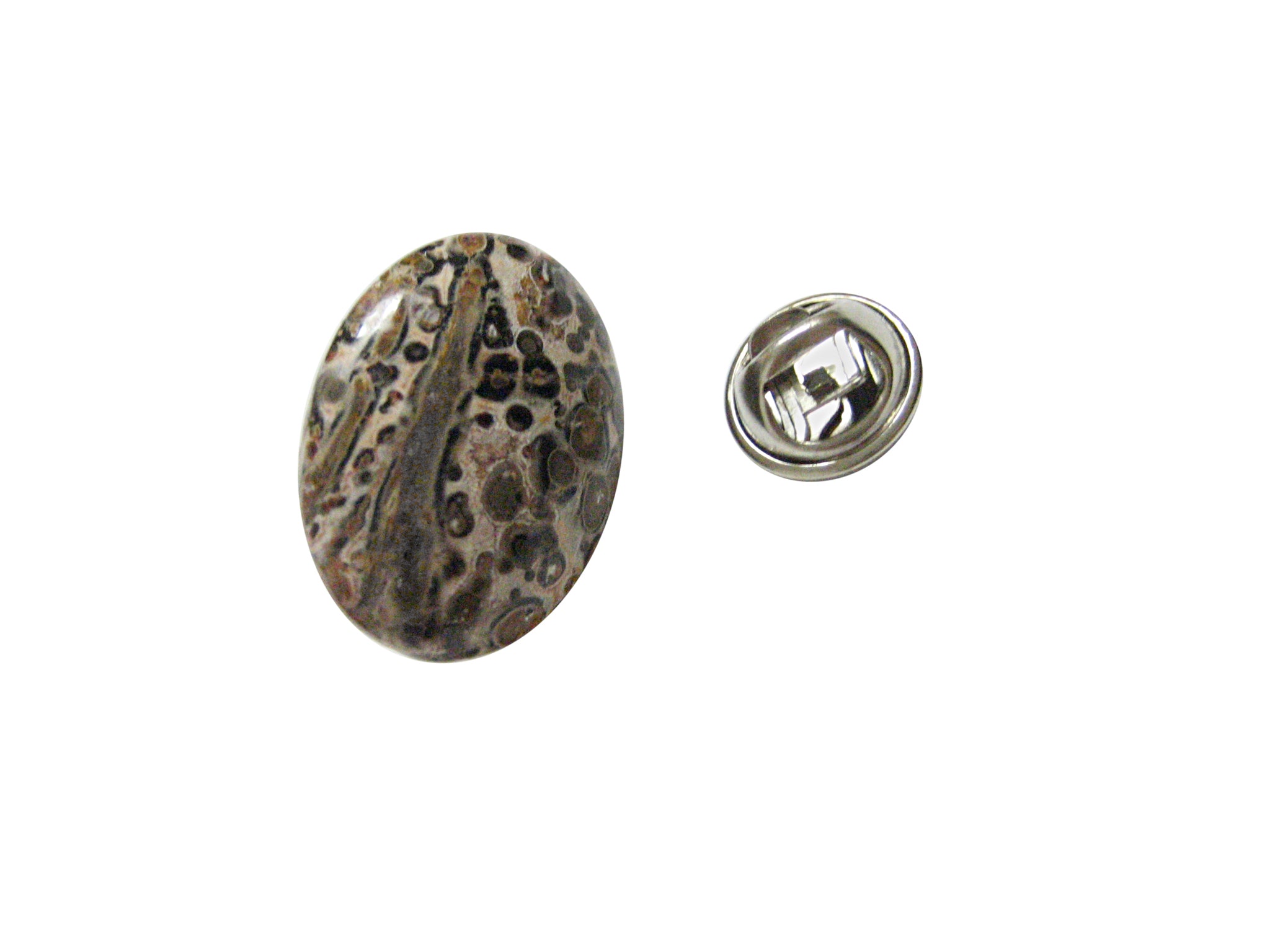 Oval Leopard Skin Jasper Pendant Lapel Pin