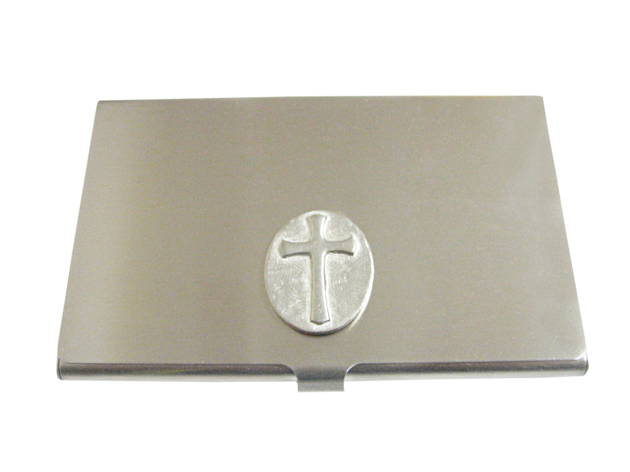 Oval Religious Cross Business Card Holder
