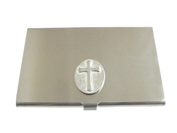Oval Religious Cross Business Card Holder