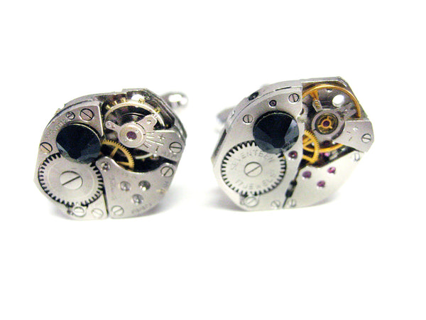 Oval Steampunk Watch Cufflinks with Black Swarovski Crystals