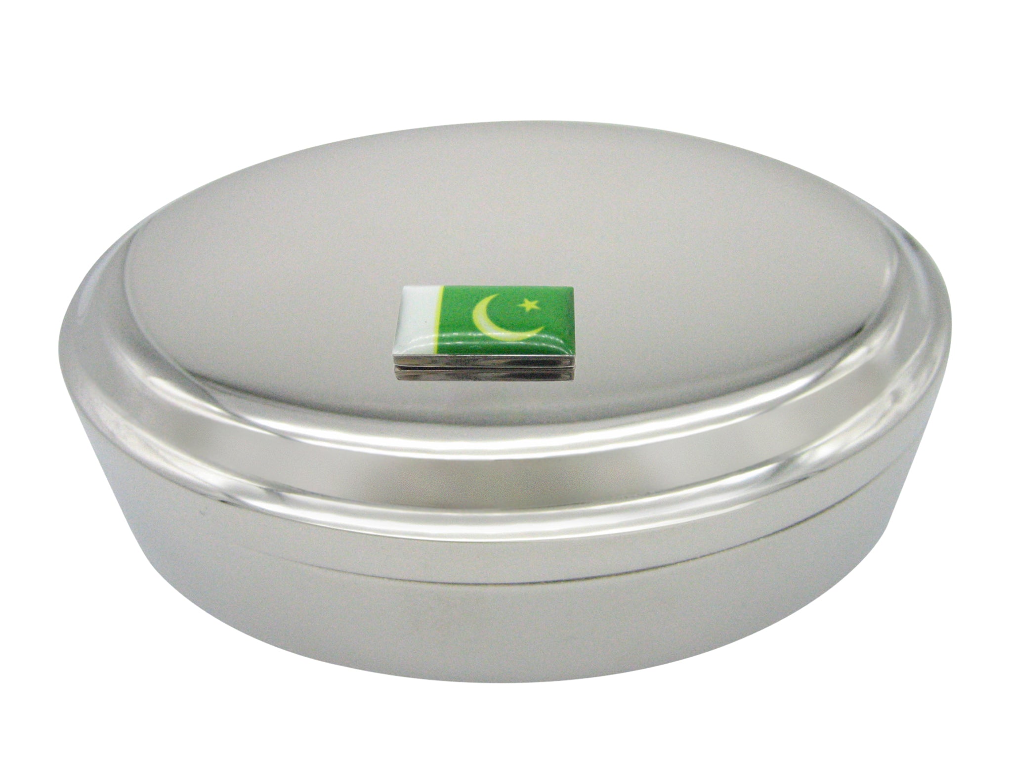 Pakistan Flag Pendant Oval Trinket Jewelry Box