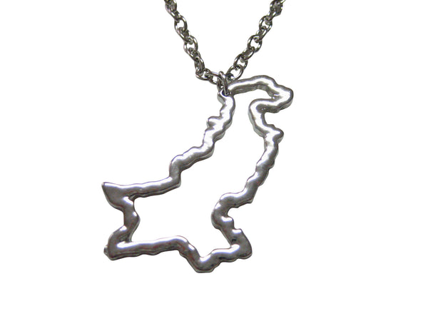 Silver Toned Pakistan Map Outline Pendant Necklace