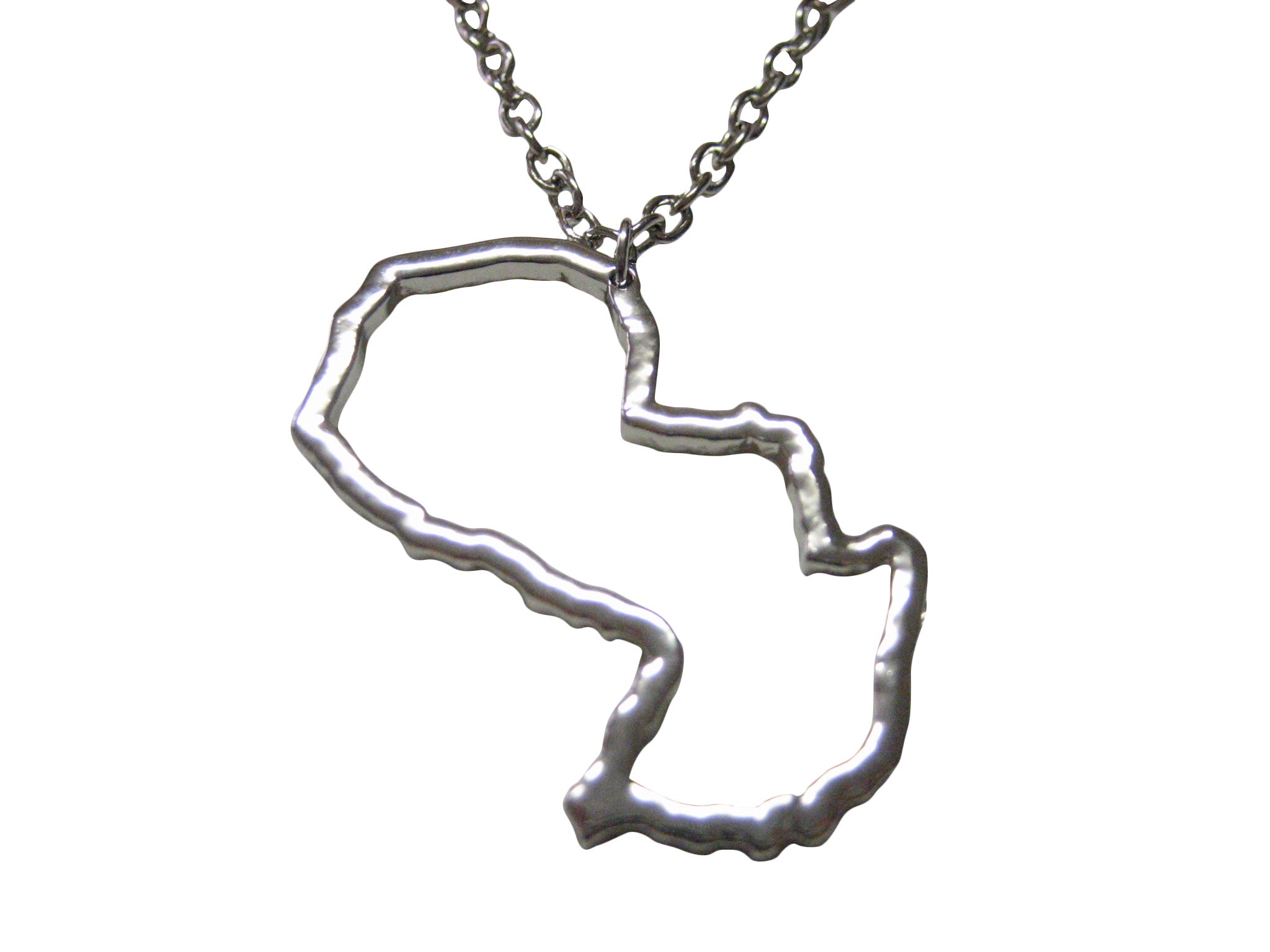 Silver Toned Paraguay Map Outline Pendant Necklace