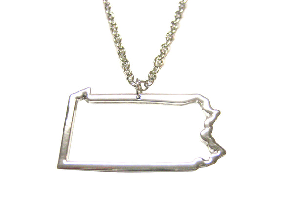 Silver Toned Pennsylvania State Map Outline Pendant Necklace