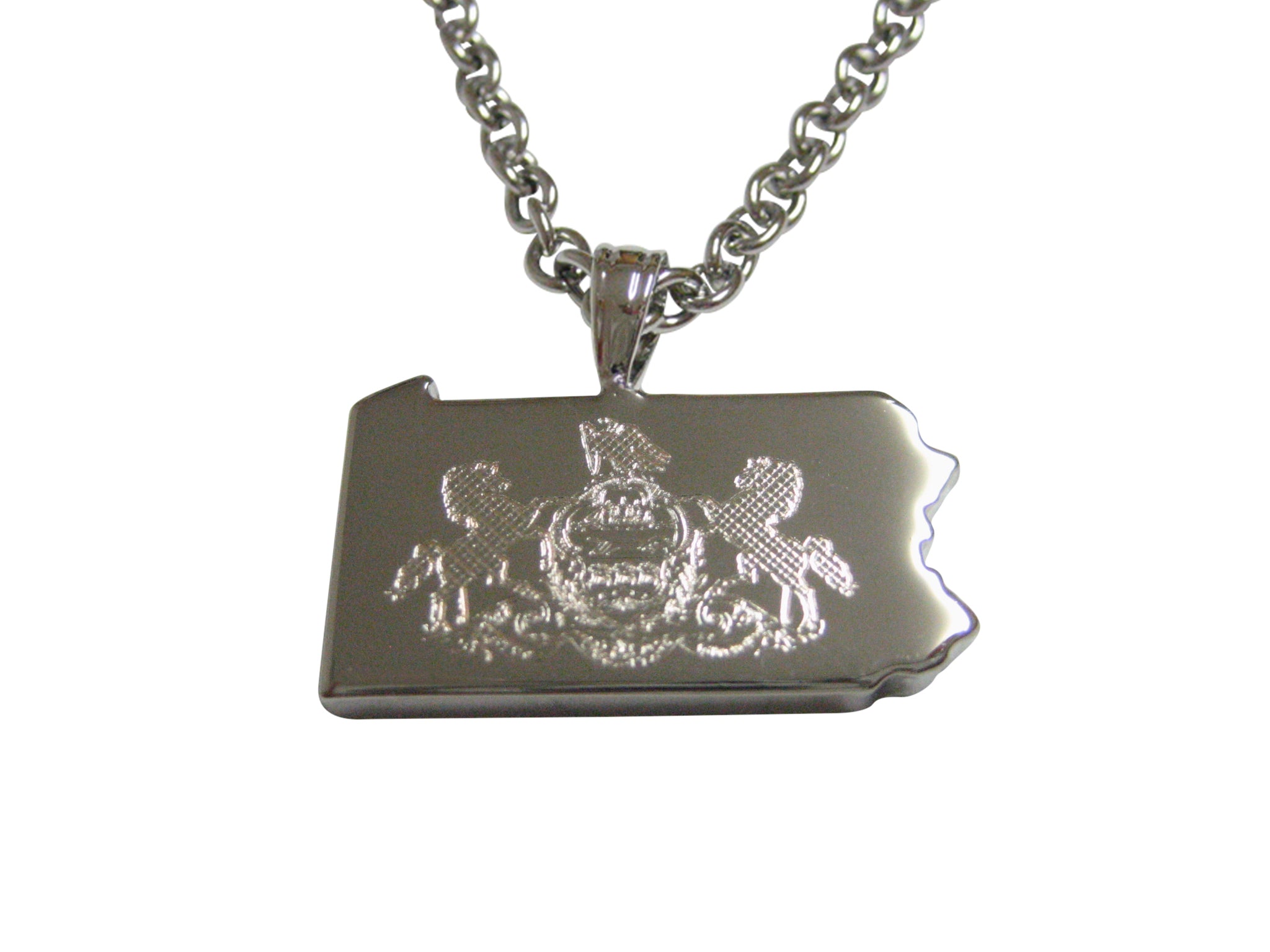 Pennsylvania State Map Shape and Flag Design Pendant Necklace