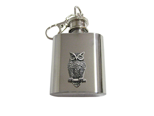 Perched Owl Bird 1 Oz. Stainless Steel Key Chain Flask