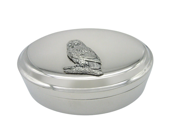 Perched Owl Bird Pendant Oval Trinket Jewelry Box