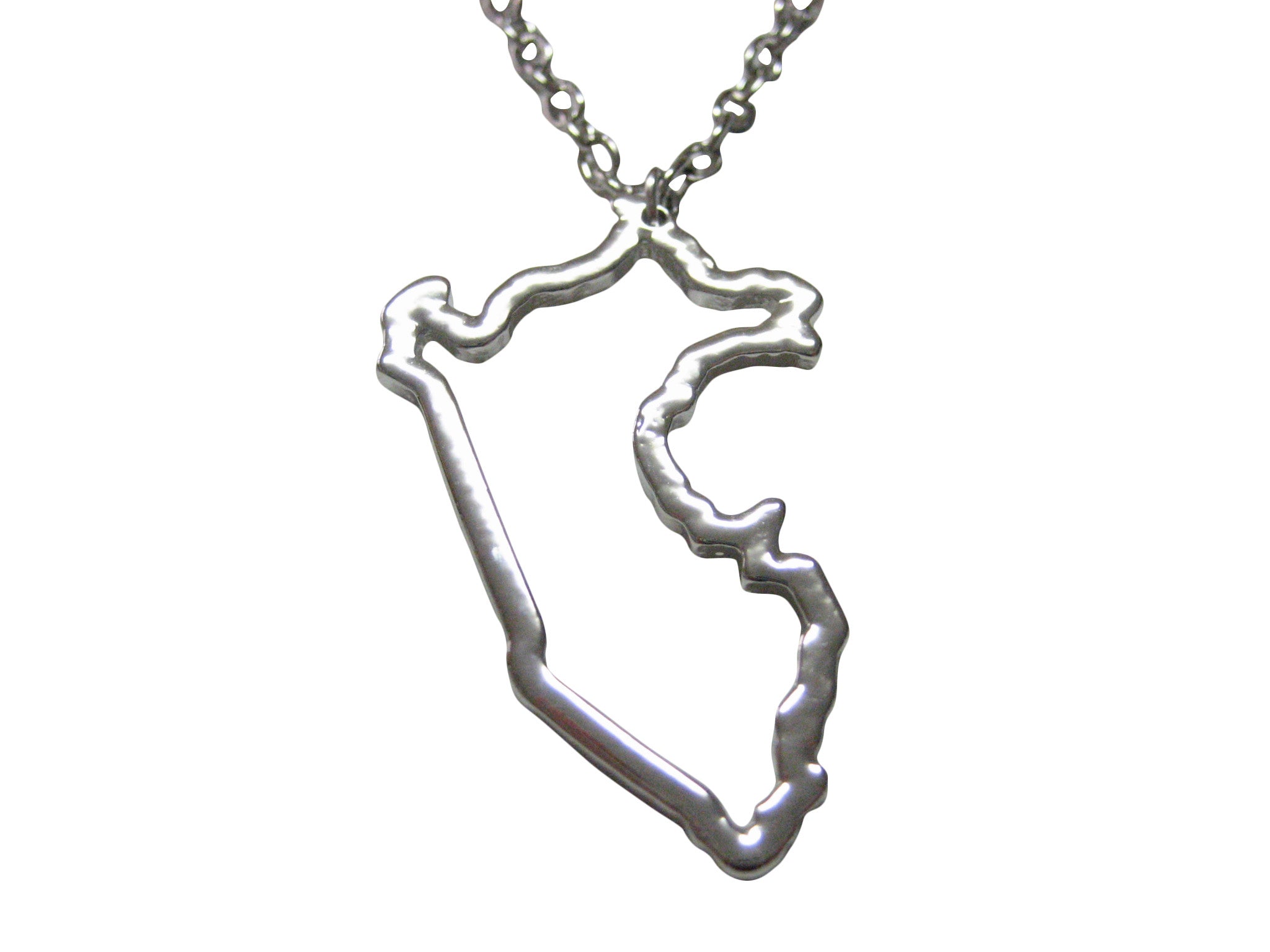 Silver Toned Peru Map Outline Pendant Necklace