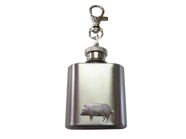 1 Oz. Stainless Steel Key Chain Flask with Pig Pendant