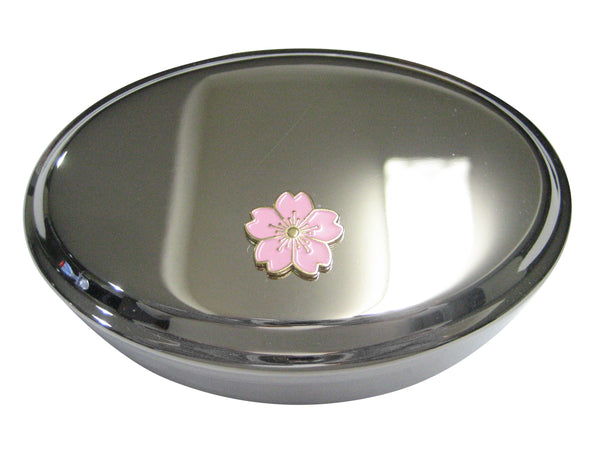 Pink Cherry Blossom Flower Oval Trinket Jewelry Box