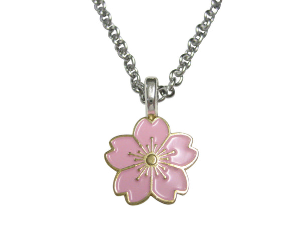 Pink Cherry Blossom Flower Pendant Necklace