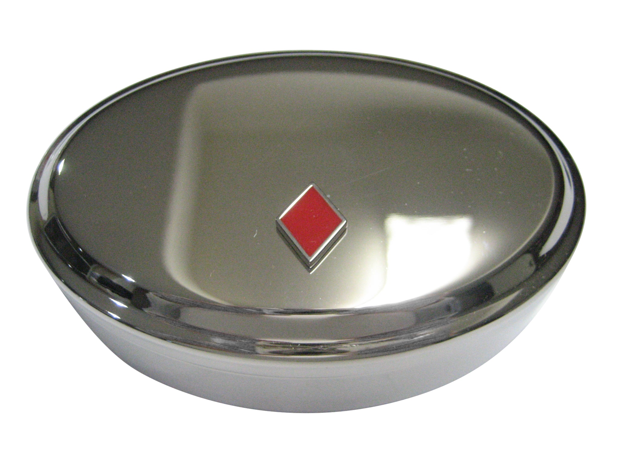 Playing Cards Red Diamond Suits Oval Trinket Jewelry Box