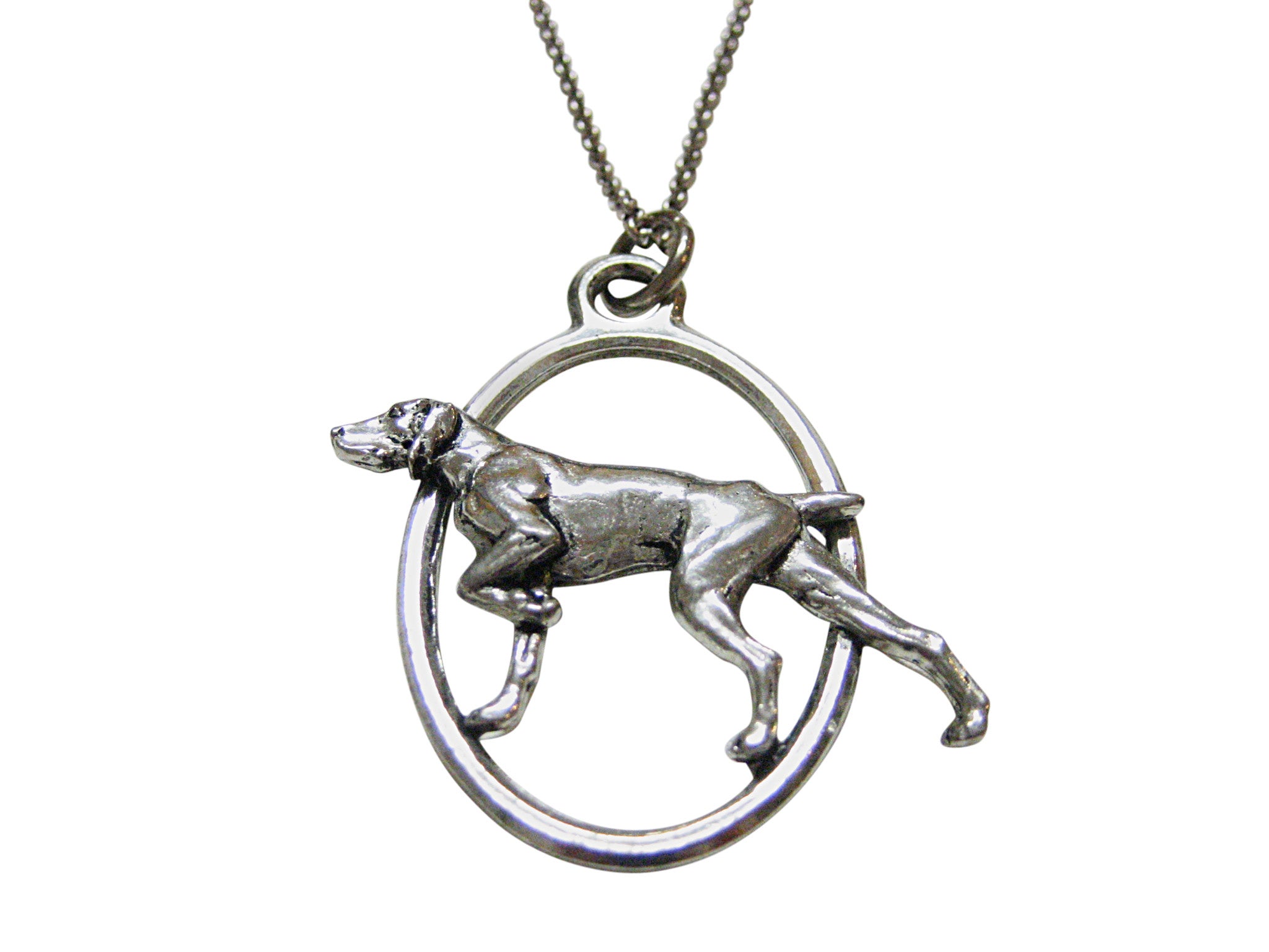 Pointer Dog Large Oval Pendant Necklace