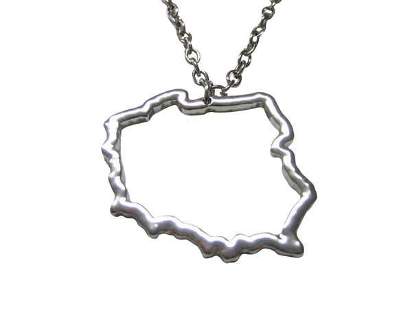 Silver Toned Poland Map Outline Pendant Necklace