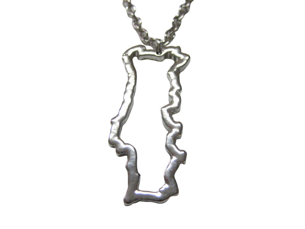Silver Toned Portugal Map Outline Pendant Necklace