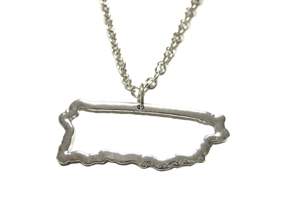 Silver Toned Puerto Rico Map Outline Pendant Necklace