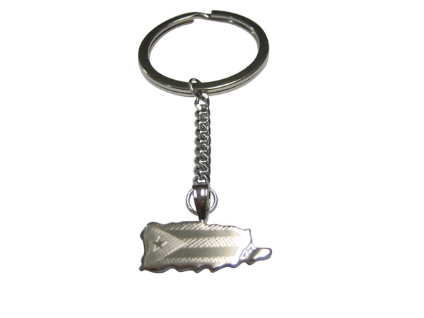 Puerto Rico Map Shape and Flag Design Pendant Keychain