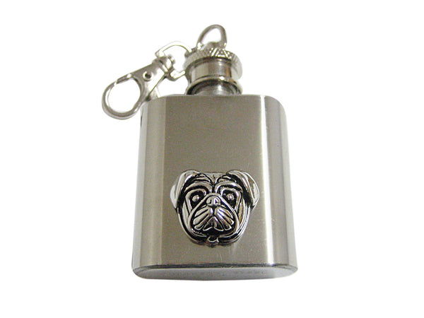 Pug Dog Head Pendant 1 Oz. Stainless Steel Key Chain Flask