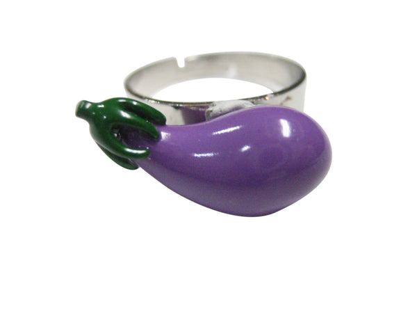 Purple Eggplant Aubergine Vegetable Emoji Adjustable Size Fashion Ring