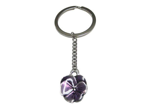 Purple Pansy Flower Pendant Keychain