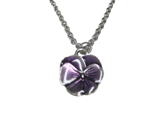 Purple Pansy Flower Pendant Necklace