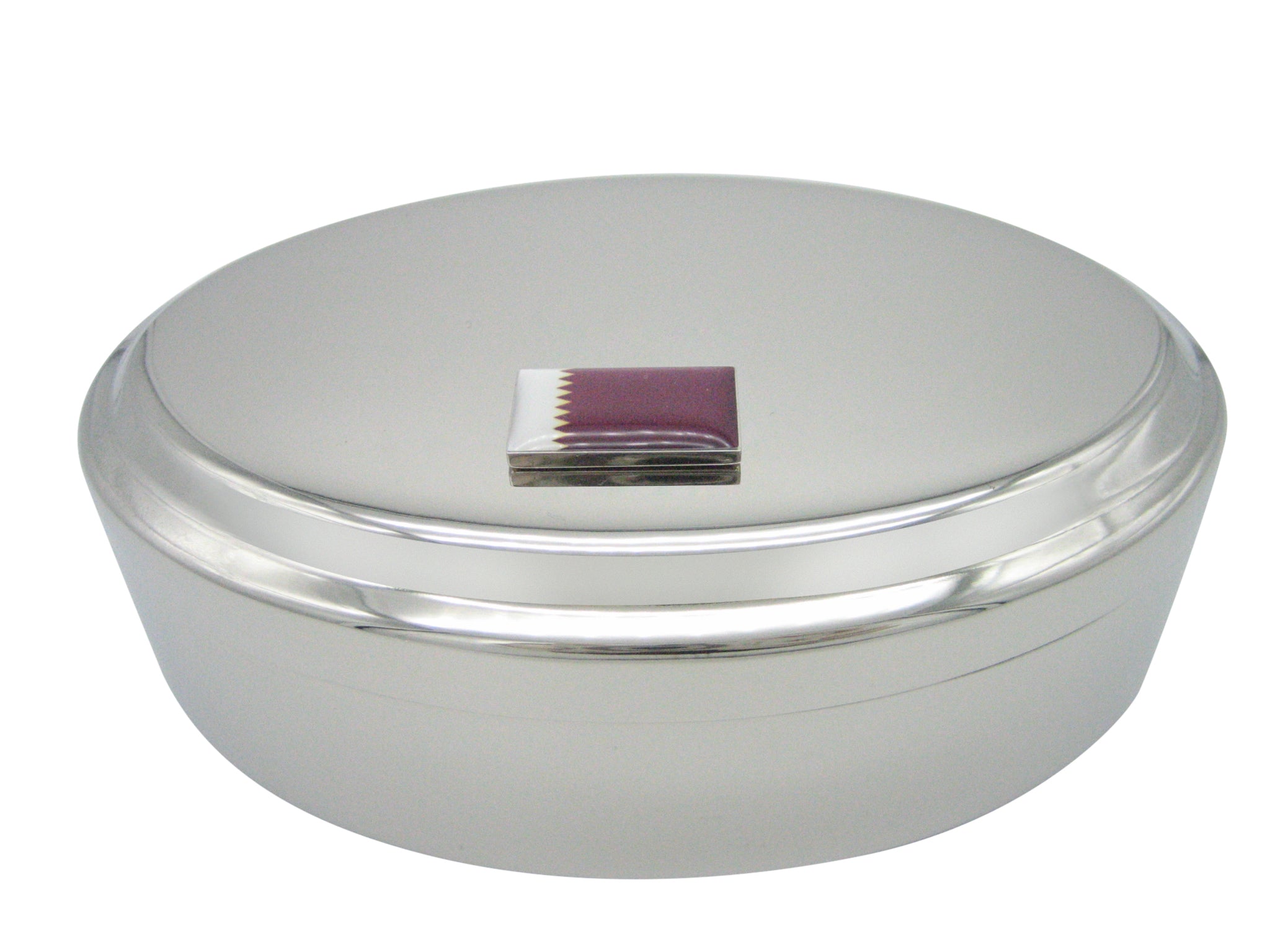 Qatar Flag Pendant Oval Trinket Jewelry Box