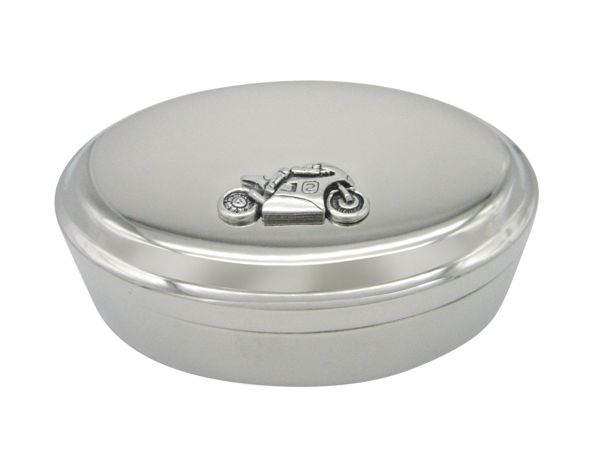 Racing Motorcycle Pendant Oval Trinket Jewelry Box