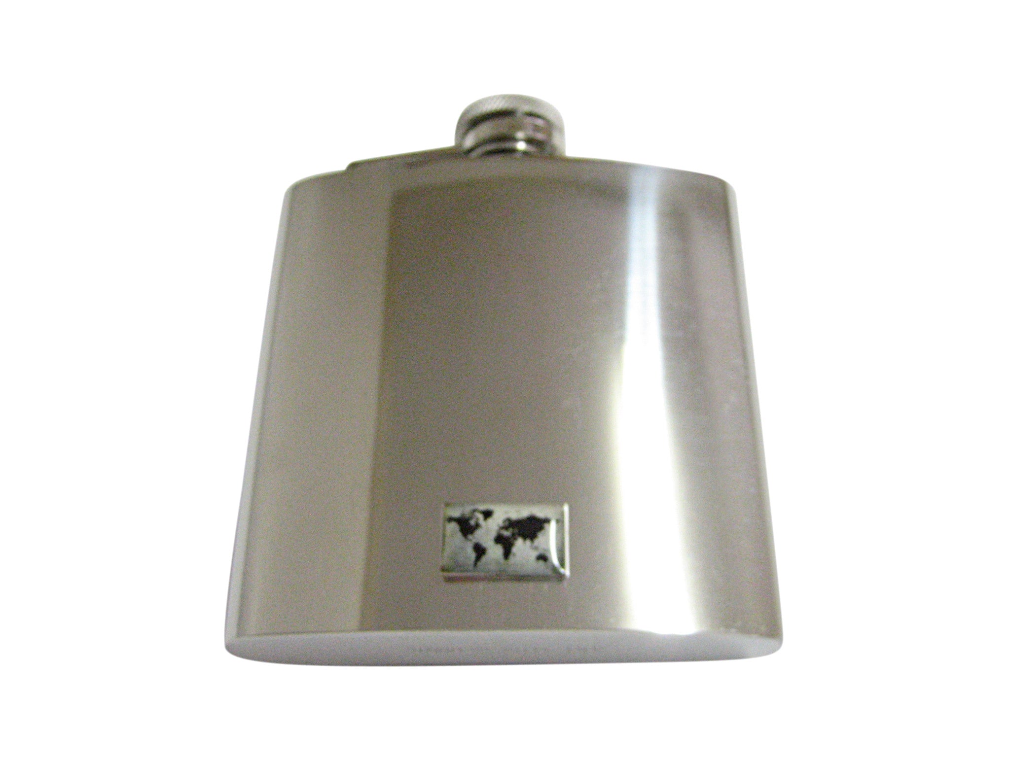 Rectangular World Map 6 Oz. Stainless Steel Flask