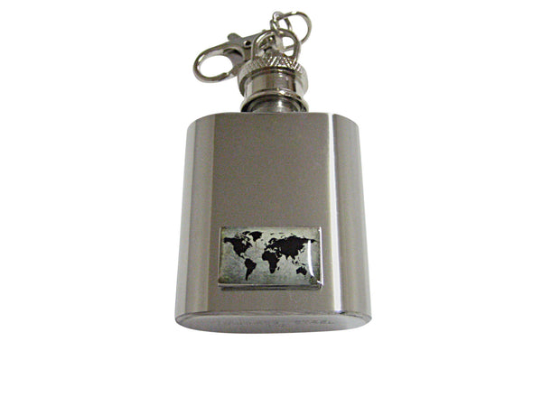Rectangular World Map 1 Oz. Stainless Steel Key Chain Flask