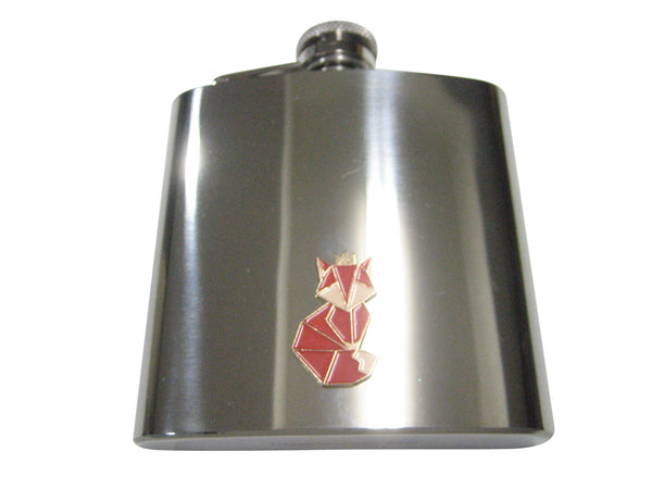 Red Toned Crowned Origami Fox 6oz Flask