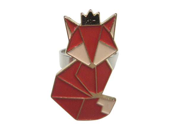 Red Toned Crowned Origami Fox Adjustable Size Fashion Ring