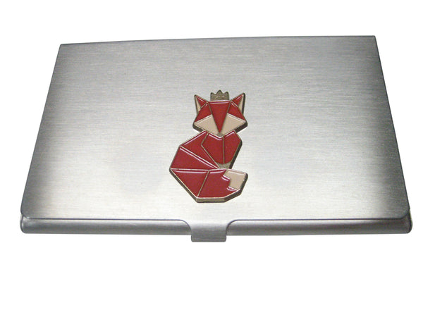 Red Toned Crowned Origami Fox Business Card Holder