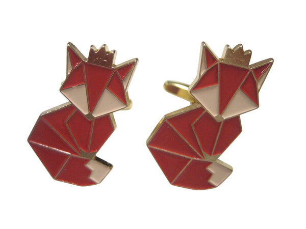 Red Toned Crowned Origami Fox Cufflinks