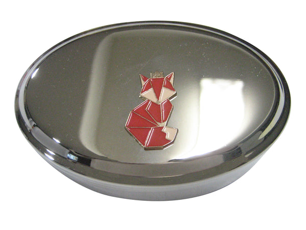 Red Toned Crowned Origami Fox Oval Trinket Jewelry Box
