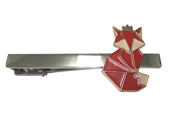 Red Toned Crowned Origami Fox Tie Clip