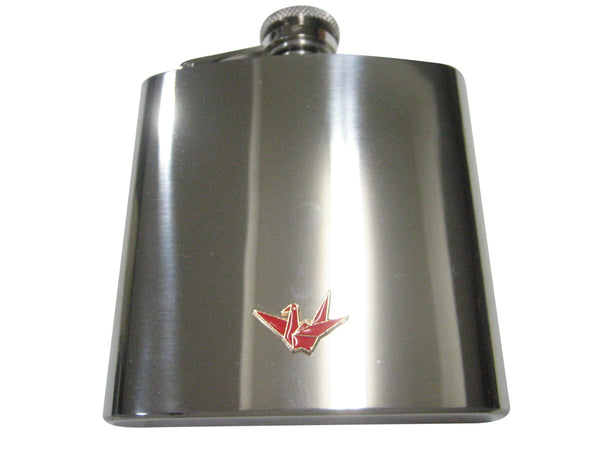 Red Toned Origami Crane Bird 6oz Flask