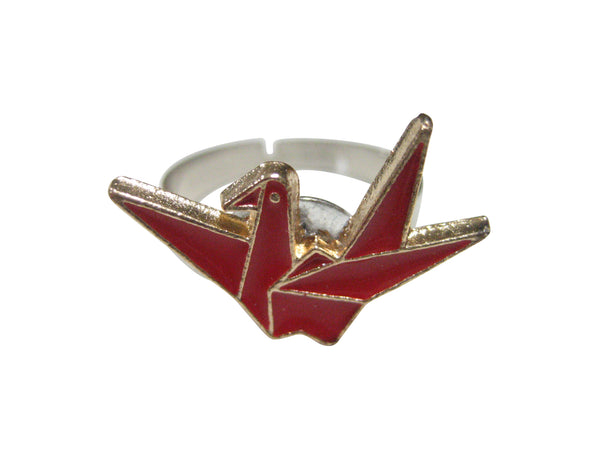Red Toned Origami Crane Bird Adjustable Size Fashion Ring