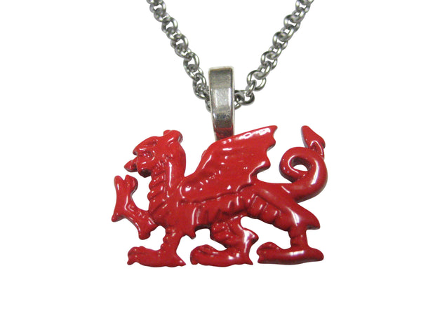 Red Toned Welsh Dragon Pendant Necklace