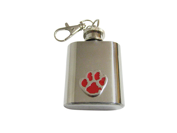 Red Animal Paw 1 Oz. Stainless Steel Key Chain Flask