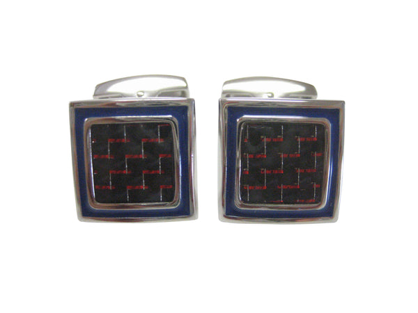 Red Carbon Fiber Design with Blue Border Cufflinks