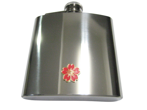 Red Cherry Blossom Flower 6oz Flask