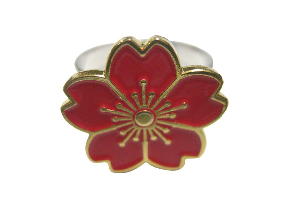 Red Cherry Blossom Flower Adjustable Size Fashion Ring