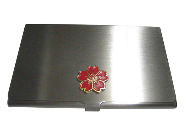 Red Cherry Blossom Flower Business Card Holder