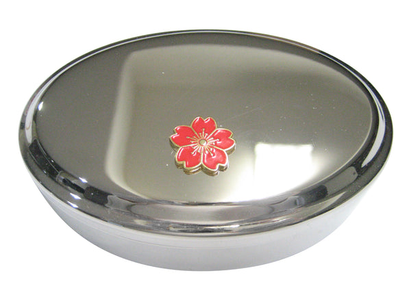 Red Cherry Blossom Flower Oval Trinket Jewelry Box