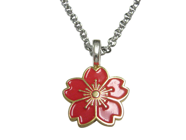 Red Cherry Blossom Flower Pendant Necklace