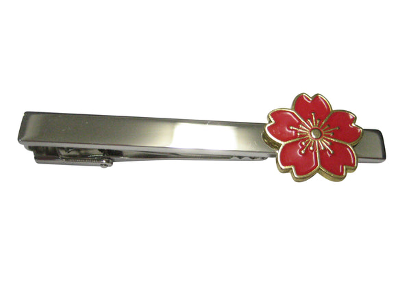 Red Cherry Blossom Flower Tie Clip
