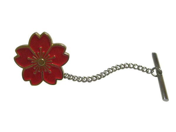 Red Cherry Blossom Flower Tie Tack