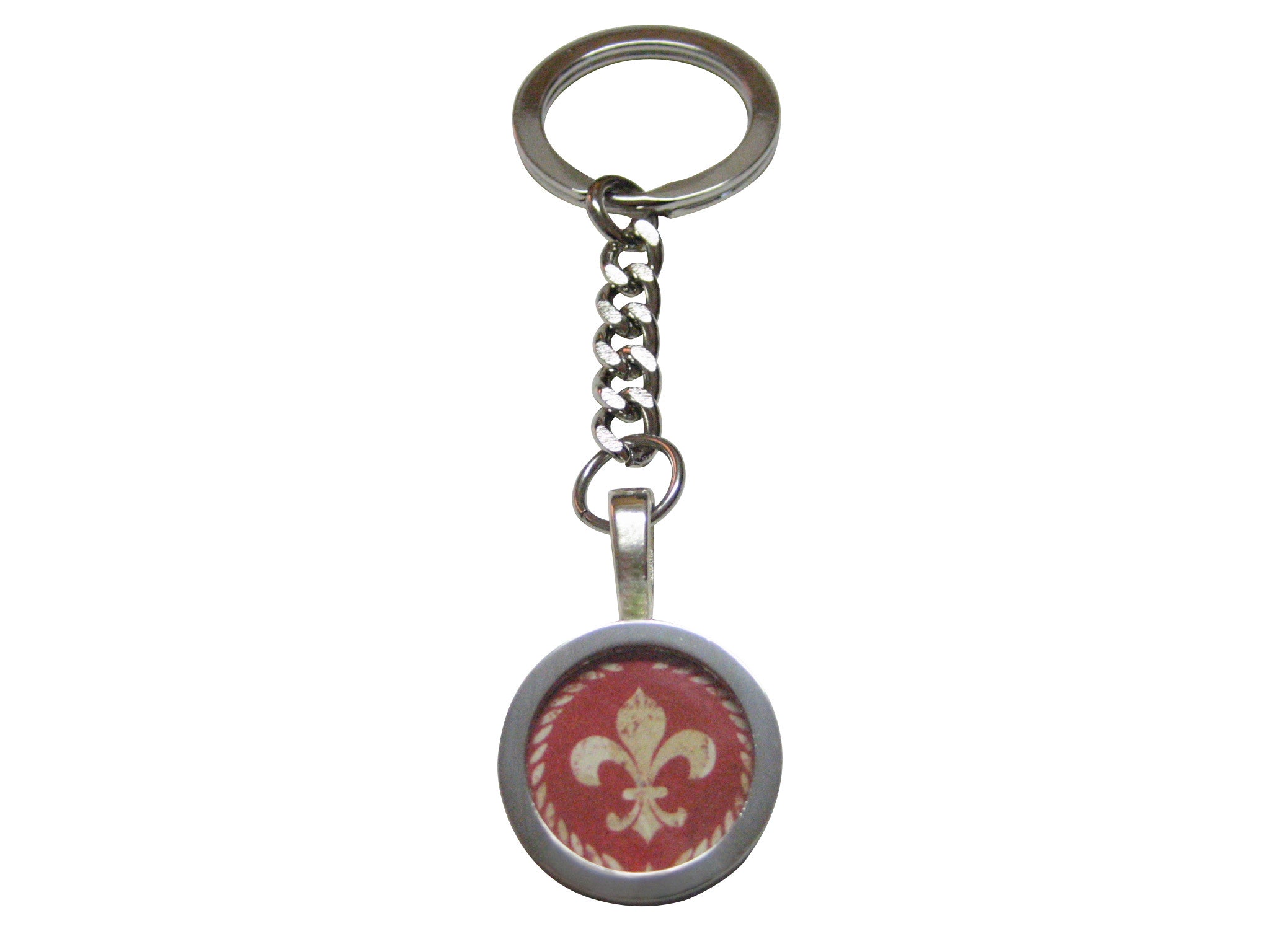 Red Fleur De Lys Map Pendant Keychain