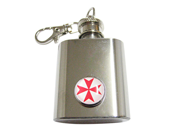 Red Maltese Cross 1 Oz. Stainless Steel Key Chain Flask