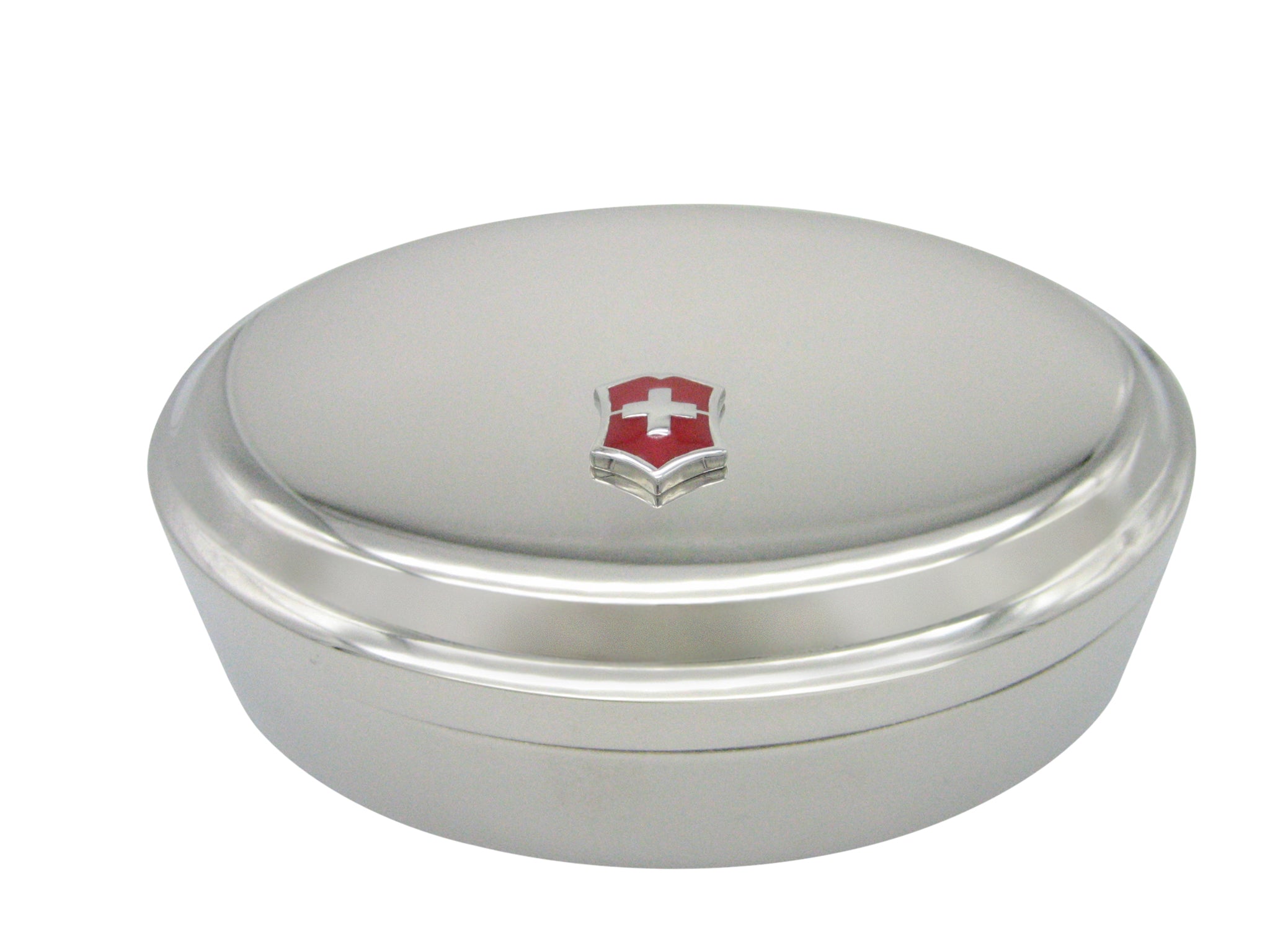 Red Shield Cross Pendant Oval Trinket Jewelry Box